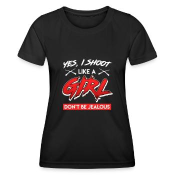 Damen Tontaubenschießen - Frauen Funktions-T-Shirt - Schwarz - Vorne - AI Model Female 172 light (172cm)