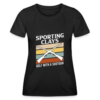 Golf de tir au pigeon d’argile avec fusil de chasse - T-shirt sport Femme - noir - Devant - AI Model Female 172 light (172cm)