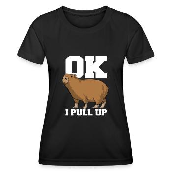 Ok, I pull up Capybara gift - Women's Functional T-Shirt - black - Front - AI Model Female 172 light (172cm)