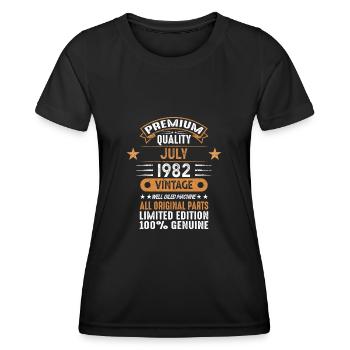 Juillet 1982 - Cadeau d’anniversaire 40. Génial. - T-shirt sport Femme - noir - Devant - AI Model Female 172 light (172cm)