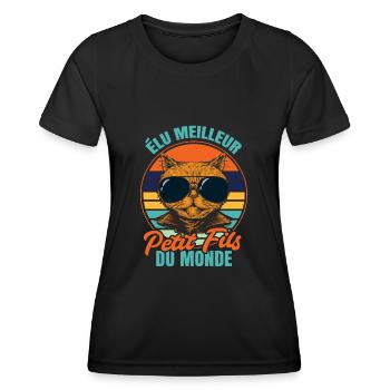 Élu meilleur petit fils propriétaire chats - T-shirt sport Femme - noir - Devant - AI Model Female 172 light (172cm)