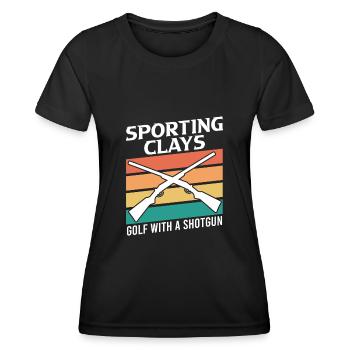 Golf de tir au pigeon d’argile avec fusil de chasse - T-shirt sport Femme - noir - Devant - AI Model Female 172 light (172cm)