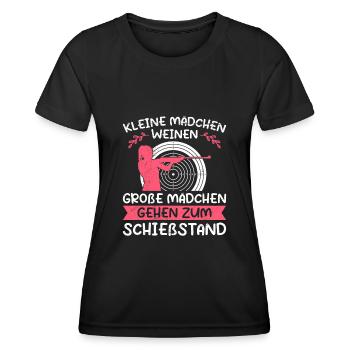 Kleine Mädchen weinen Große gehen zum Schießstand - Frauen Funktions-T-Shirt - Schwarz - Vorne - AI Model Female 172 light (172cm)