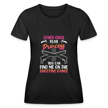 You can find me on the women's shooting range - Women's Functional T-Shirt - black - Front - AI Model Female 172 light (172cm)