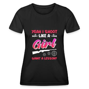 Shoot like a girl women's sports shooter - Women's Functional T-Shirt - black - Front - AI Model Female 172 light (172cm)