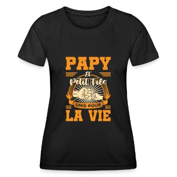 Papy et petit fils unis pour la vie fête des papy - T-shirt sport Femme - noir - Devant - AI Model Female 172 light (172cm)