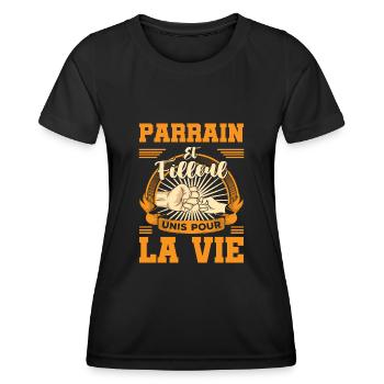 Demande parrain et filleul unis pour la vie humour - T-shirt sport Femme - noir - Devant - AI Model Female 172 light (172cm)