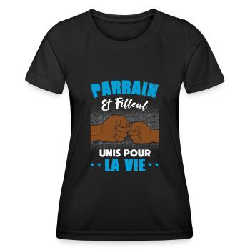 Demande parrain et filleul unis pour la vie humour - T-shirt sport Femme - noir - Devant - AI Model Female 172 light (172cm)