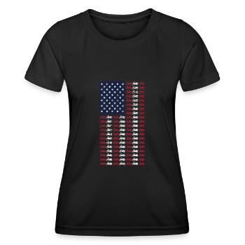 Vintage Moped American Flag 4th of July Scooter - Women's Functional T-Shirt - black - Front - AI Model Female 172 light (172cm)