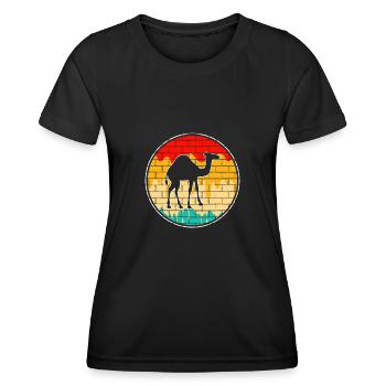 Retro Dromedar - Frauen Funktions-T-Shirt - Schwarz - Vorne - AI Model Female 172 light (172cm)