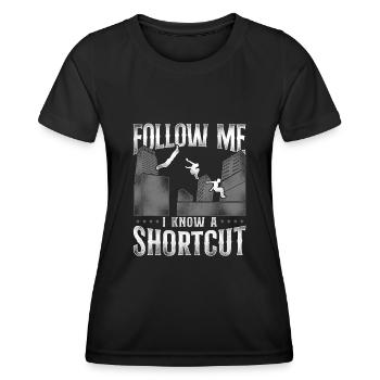 Parkour Free Running Traceur - T-shirt sport Femme - noir - Devant - AI Model Female 172 light (172cm)