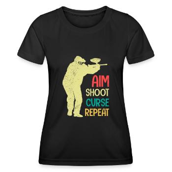 Aim Shooting Curse again Paintball - Women's Functional T-Shirt - black - Front - AI Model Female 172 light (172cm)