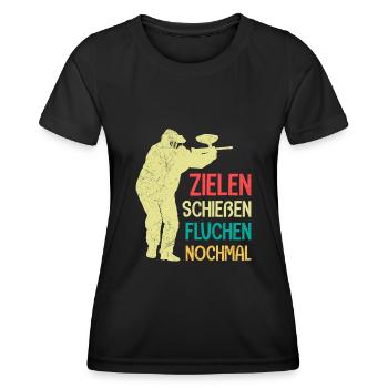 Zielen Schießen Fluchen nochmal Paintball - Frauen Funktions-T-Shirt - Schwarz - Vorne - AI Model Female 172 light (172cm)