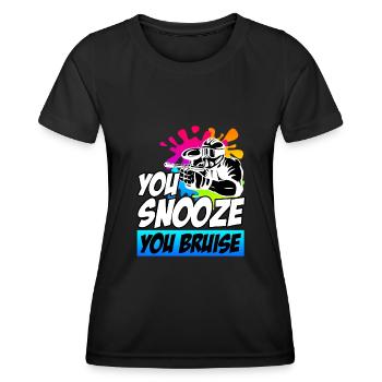 You Snooze you Bruise Paintball - Women's Functional T-Shirt - black - Front - AI Model Female 172 light (172cm)