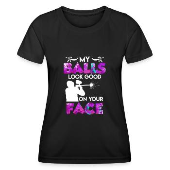 My Balls look Good on your Face Paintball - Frauen Funktions-T-Shirt - Schwarz - Vorne - AI Model Female 172 light (172cm)