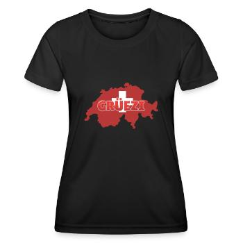 Suisse | Dialecte suisse Grüezi - T-shirt sport Femme - noir - Devant - AI Model Female 172 light (172cm)