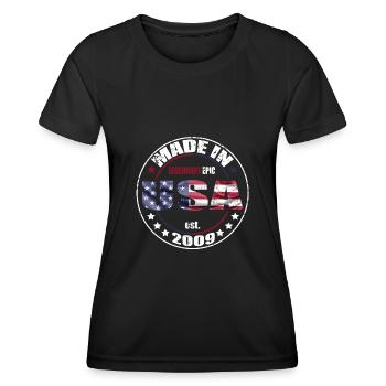 Birthday Saying Born USA 2009 - Women's Functional T-Shirt - black - Front - AI Model Female 172 light (172cm)