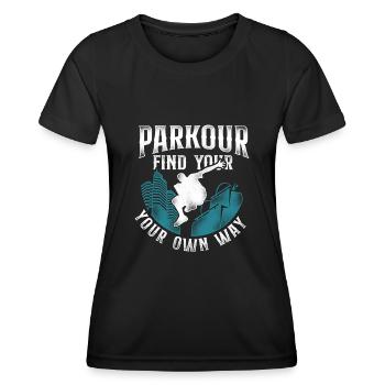 Parkour Free Running Traceur - T-shirt sport Femme - noir - Devant - AI Model Female 172 light (172cm)