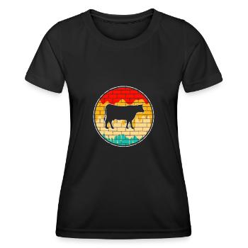Kuh Rind Retro - Frauen Funktions-T-Shirt - Schwarz - Vorne - AI Model Female 172 light (172cm)