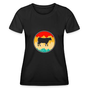 Kuh Rind Retro - Frauen Funktions-T-Shirt - Schwarz - Vorne - AI Model Female 172 light (172cm)