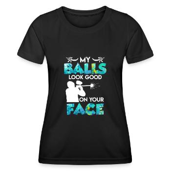 My Balls look Good on your Face Paintball - Frauen Funktions-T-Shirt - Schwarz - Vorne - AI Model Female 172 light (172cm)
