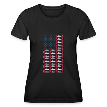 Pontoon Boat Beer Party Drinking US Flag July 4th - Women's Functional T-Shirt - black - Front - AI Model Female 172 light (172cm)