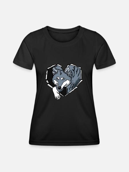 Crack Wolf Torn Hole Heart Wolf Face - Women's Functional T-Shirt - black
