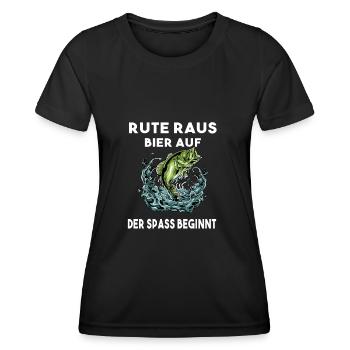 Rute raus Bier auf der Spass beginnt Angeln Angler - Frauen Funktions-T-Shirt - Schwarz - Vorne - AI Model Female 172 light (172cm)