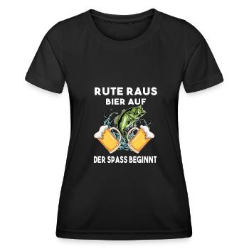 Rute raus Bier auf der Spass beginnt Angeln Angler - Frauen Funktions-T-Shirt - Schwarz - Vorne - AI Model Female 172 light (172cm)