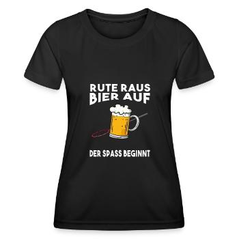 Rute raus Bier auf der Spass beginnt Angeln Angler - Frauen Funktions-T-Shirt - Schwarz - Vorne - AI Model Female 172 light (172cm)