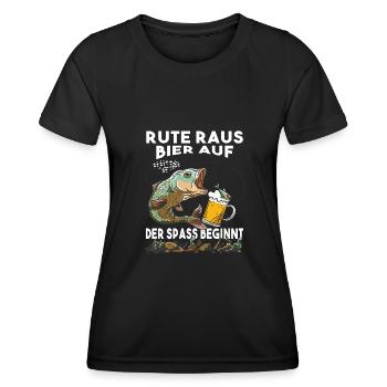 Rute raus Bier auf der Spass beginnt Angeln Angler - Frauen Funktions-T-Shirt - Schwarz - Vorne - AI Model Female 172 light (172cm)