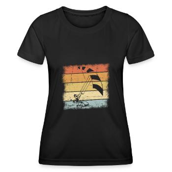 Kiteboarding Sunset Retro Design - Frauen Funktions-T-Shirt - Schwarz - Vorne - AI Model Female 172 light (172cm)