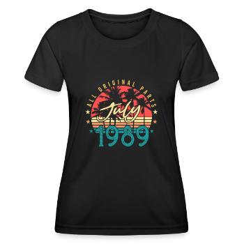 Année de construction 1989 Juillet - T-shirt sport Femme - noir - Devant - AI Model Female 172 light (172cm)