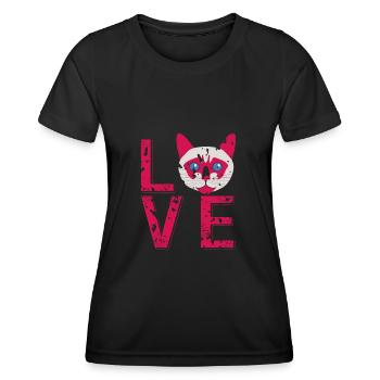 Vintage LOVE Cute Cat Lover T-Shirt Present Gift - Frauen Funktions-T-Shirt - Schwarz - Vorne - AI Model Female 172 light (172cm)