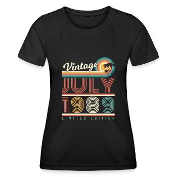 Année de construction Juillet 1989 - T-shirt sport Femme - noir - Devant - AI Model Female 172 light (172cm)