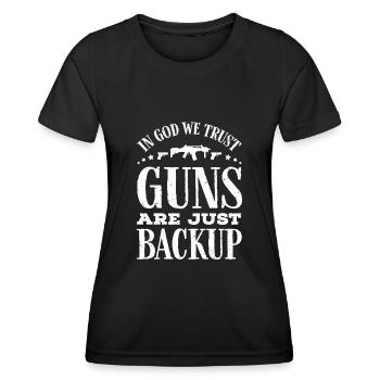 En Dieu, nous avons confiance, les armes ne sont que des sauvegardes - T-shirt sport Femme - noir - Devant - AI Model Female 172 light (172cm)