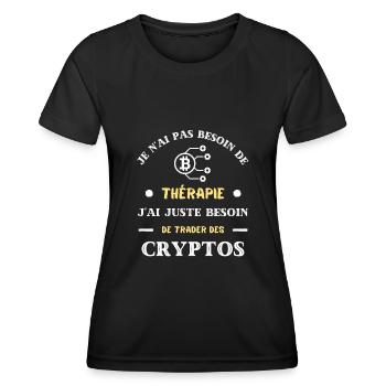 therapie cryptos humour crypto monnaie homme drole - T-shirt sport Femme - noir - Devant - AI Model Female 172 light (172cm)