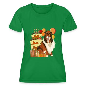 Dog Birthday Gift Longhair Collie - Women's Functional T-Shirt - kelly green - Front - AI Model Female 172 dark (172cm)