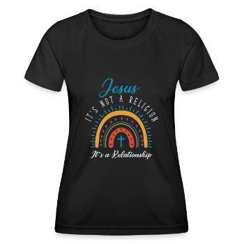 Jesus, Es Ist Keine Religion Es Ist Eine Beziehung - Frauen Funktions-T-Shirt - Schwarz - Vorne - AI Model Female 172 light (172cm)