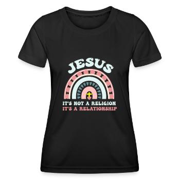 Jesus, Es Ist Keine Religion Es Ist Eine Beziehung - Frauen Funktions-T-Shirt - Schwarz - Vorne - AI Model Female 172 light (172cm)