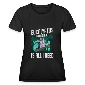 L’eucalyptus et le rire, c’est tout ce dont j’ai besoin - Kookaburra - T-shirt sport Femme - noir - Devant - AI Model Female 172 light (172cm)