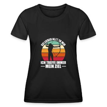 Bogensport Bogenschießen Geschenkidee Frau - Frauen Funktions-T-Shirt - Schwarz - Vorne - AI Model Female 172 light (172cm)