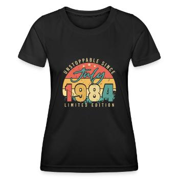 Année de construction 1984 en juillet - T-shirt sport Femme - noir - Devant - AI Model Female 172 light (172cm)