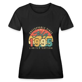 1995 Juli Geschenkidee - Frauen Funktions-T-Shirt - Schwarz - Vorne - AI Model Female 172 light (172cm)