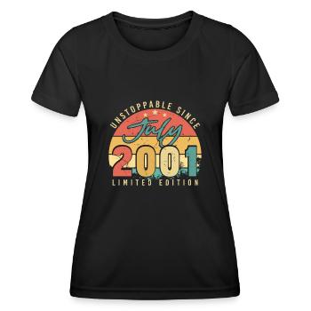 Né en juillet 2001 - T-shirt sport Femme - noir - Devant - AI Model Female 172 light (172cm)