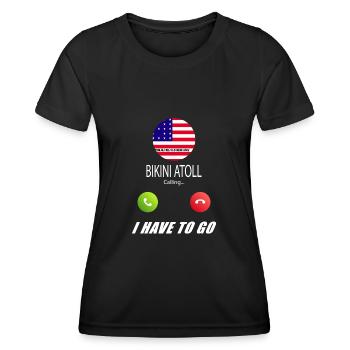 Bikini Atoll ruft an Lusiger Flaggen Spruch - Frauen Funktions-T-Shirt - Schwarz - Vorne - AI Model Female 172 light (172cm)