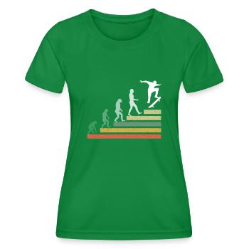 Retro Skating Board Skate Evolution Skateboard - Frauen Funktions-T-Shirt - Kelly Green - Vorne - AI Model Female 172 dark (172cm)