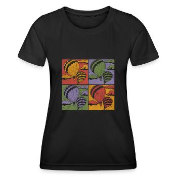 Ballon Fliegen Ballonfahrt Pop Art Heißluftballon - Frauen Funktions-T-Shirt - Schwarz - Vorne - AI Model Female 172 light (172cm)