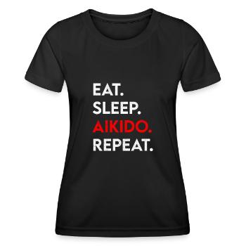 eat sleep aikido repeat - Frauen Funktions-T-Shirt - Schwarz - Vorne - AI Model Female 172 light (172cm)