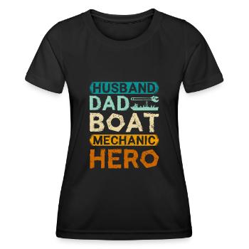 Husband dad boat mechanic hero - Frauen Funktions-T-Shirt - Schwarz - Vorne - AI Model Female 172 light (172cm)
